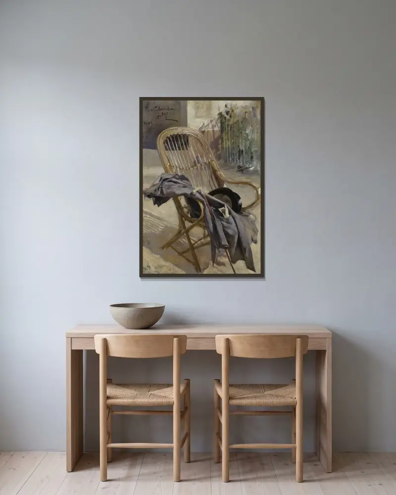 Rottingstol. Studie för Modern konst av Carl Larsson inramad på en vägg