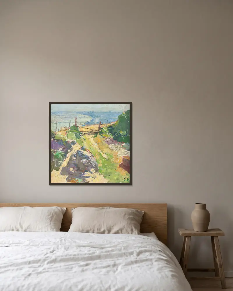 Beim Eichelhof in Nußdorf av Carl Moll inramad på en vägg