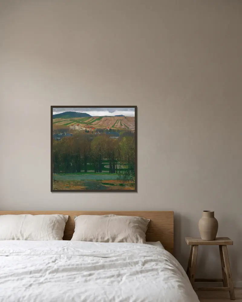 Blick von Heiligenstadt auf den Nußberg von Carl Moll gerahmt an einer Wand