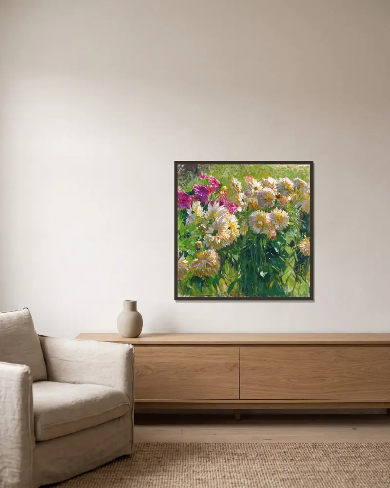 Dahlien von Carl Moll gerahmt an einer Wand