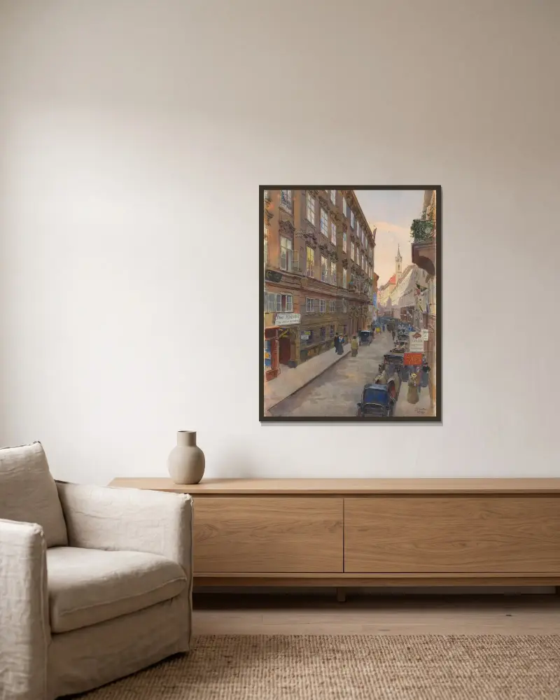 Die Singerstrasse von Carl Moll gerahmt an einer Wand