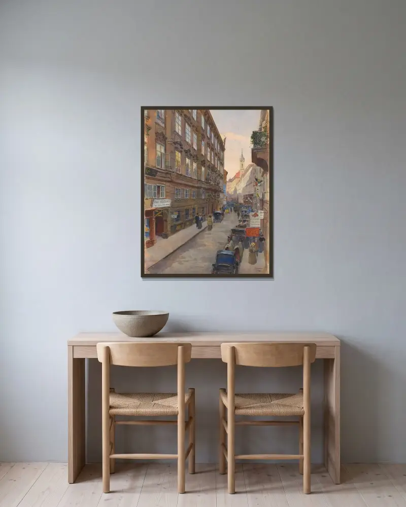Die Singerstrasse von Carl Moll gerahmt an einer Wand