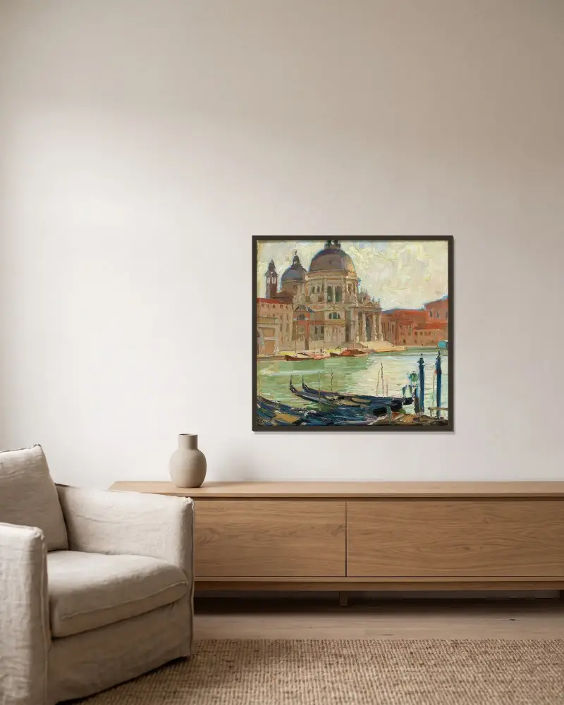 Kyrka i Venedig av Carl Moll inramad på en vägg
