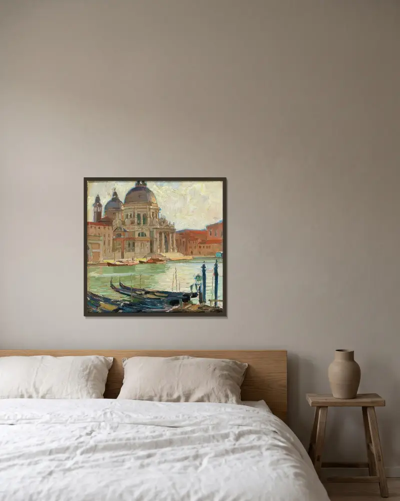 Kyrka i Venedig av Carl Moll inramad på en vägg