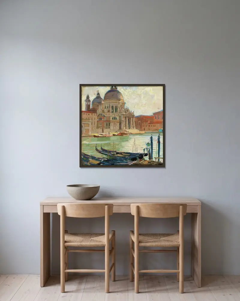 Kyrka i Venedig av Carl Moll inramad på en vägg
