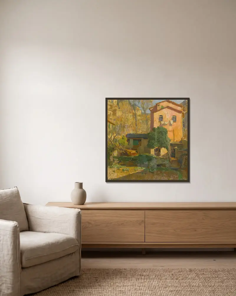 Landschaft an der Riviera Ligure, Italien von Carl Moll gerahmt an einer Wand