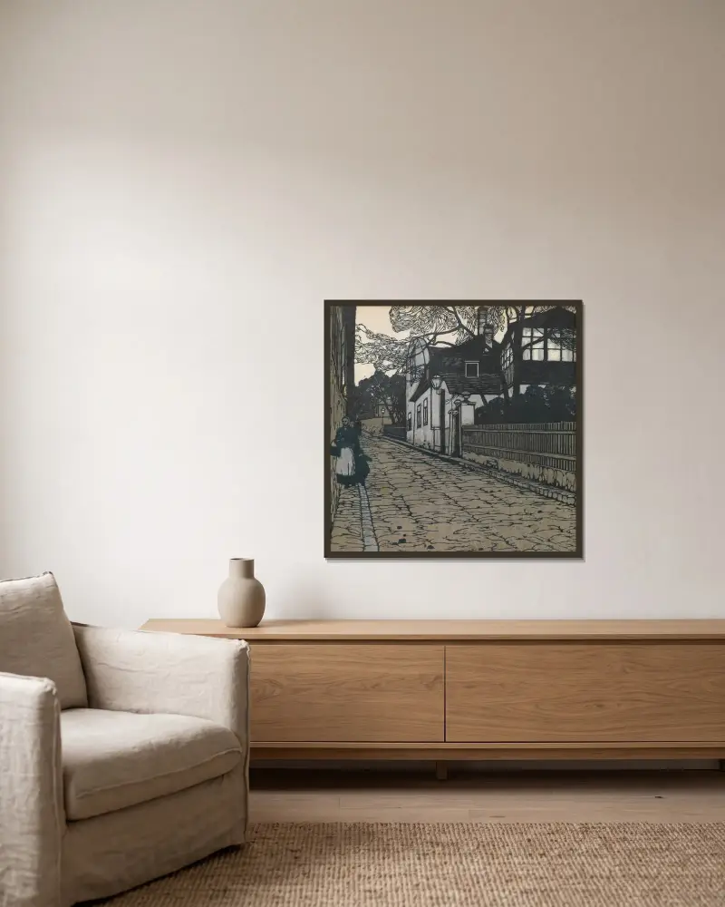Landskapsbild (Wien XIX, Hohe Warte) av Carl Moll inramad på en vägg