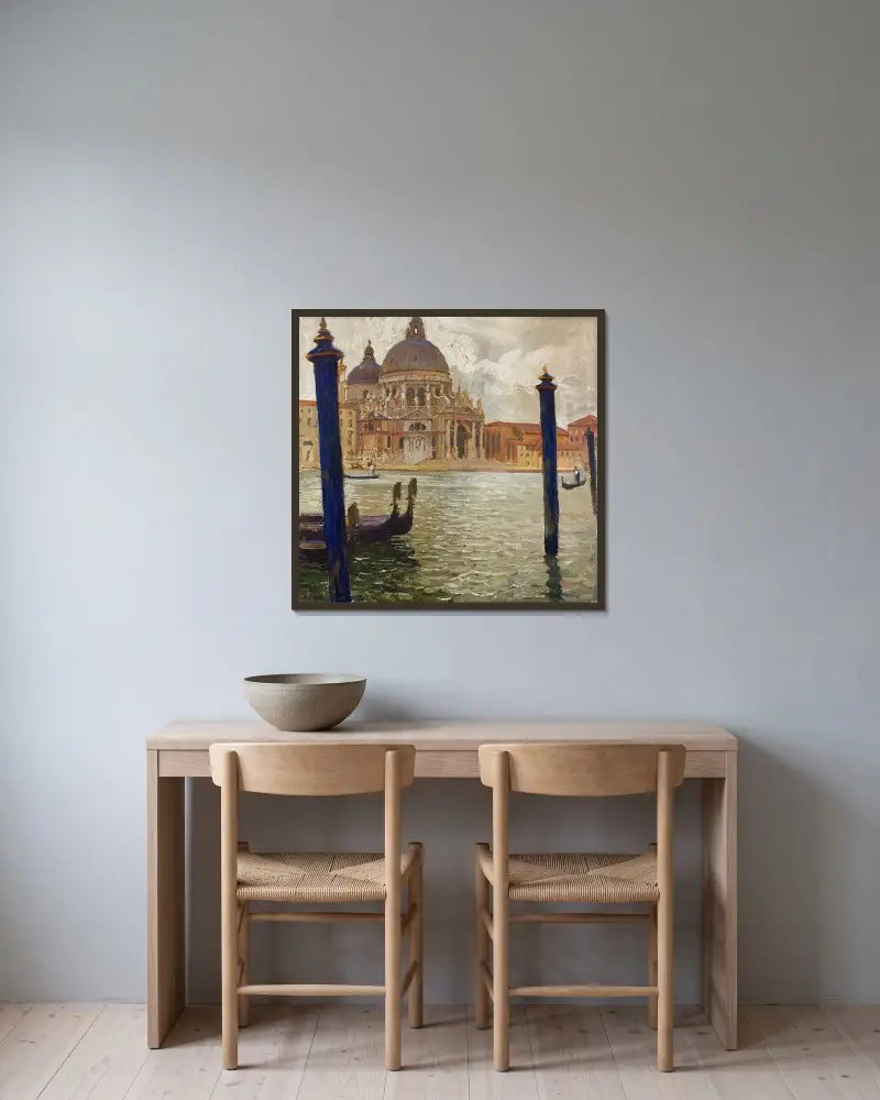 Santa Maria della Salute sett från andra sidan Grand Canal av Carl Moll inramad på en vägg