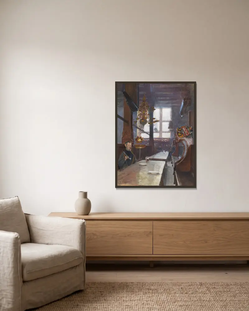 Schifferhaus in Lübeck av Carl Moll inramad på en vägg
