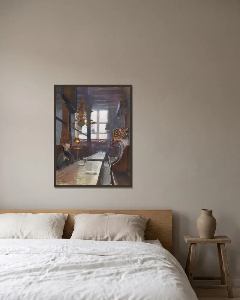 Schifferhaus in Lübeck av Carl Moll inramad på en vägg