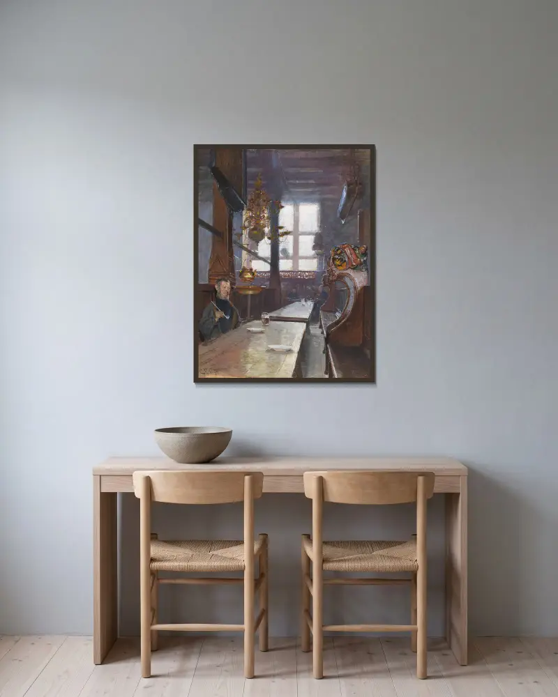 Schifferhaus in Lübeck av Carl Moll inramad på en vägg