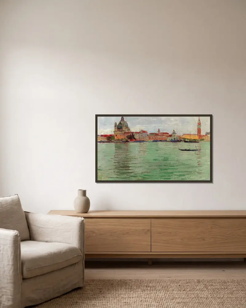 Venedig, Santa Maria della Salute och Campanile di San Marco av Carl Moll inramad på en vägg
