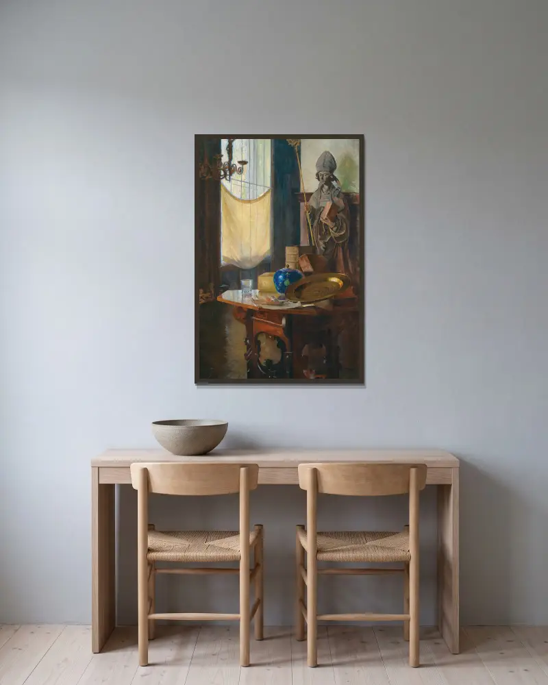View of the studio av Carl Moll inramad på en vägg