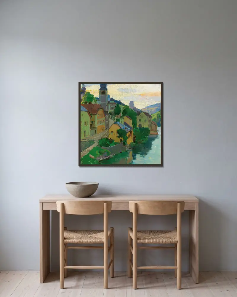 Waidhofen an der Ybbs av Carl Moll inramad på en vägg