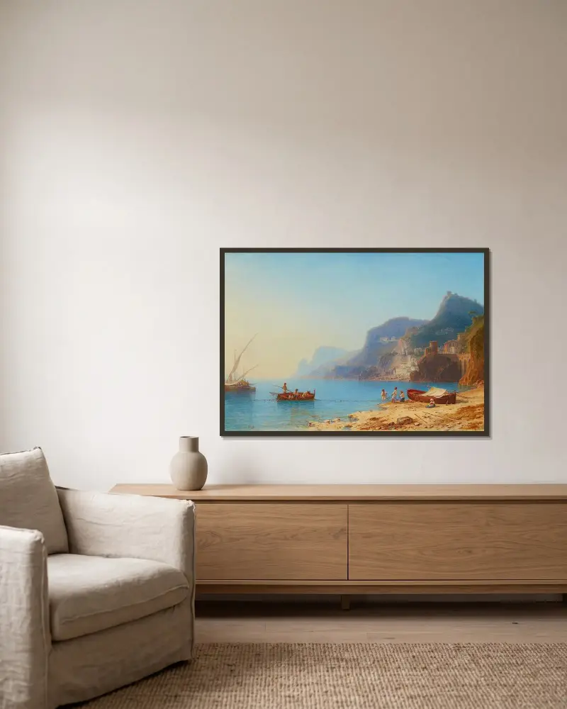 Utsikt över Villafranca (Villefranche-sur-Mer) nära Nice av Carl Morgenstern inramad på en vägg