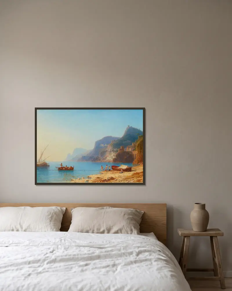 Utsikt över Villafranca (Villefranche-sur-Mer) nära Nice av Carl Morgenstern inramad på en vägg