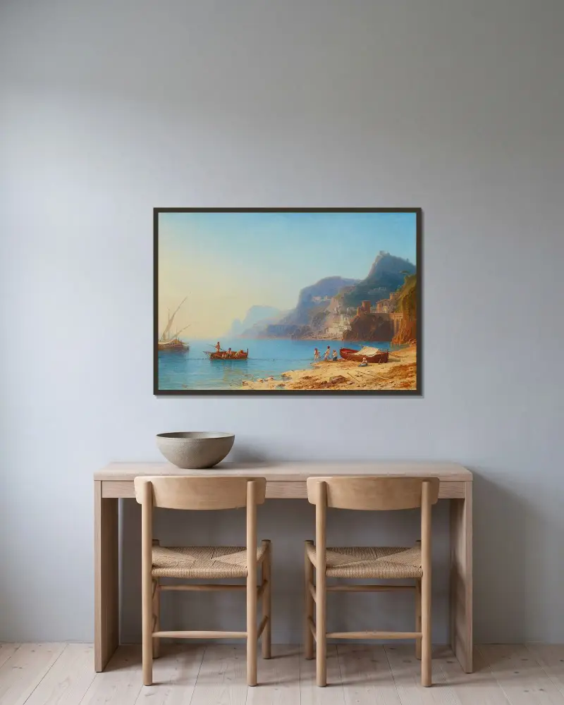 Utsikt över Villafranca (Villefranche-sur-Mer) nära Nice av Carl Morgenstern inramad på en vägg