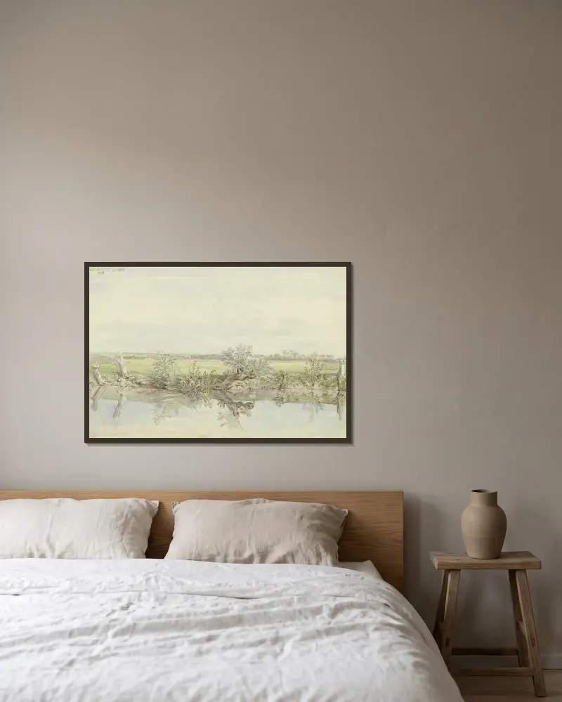 Blick auf die Nied bei Rödelheim von Carl Morgenstern gerahmt an einer Wand