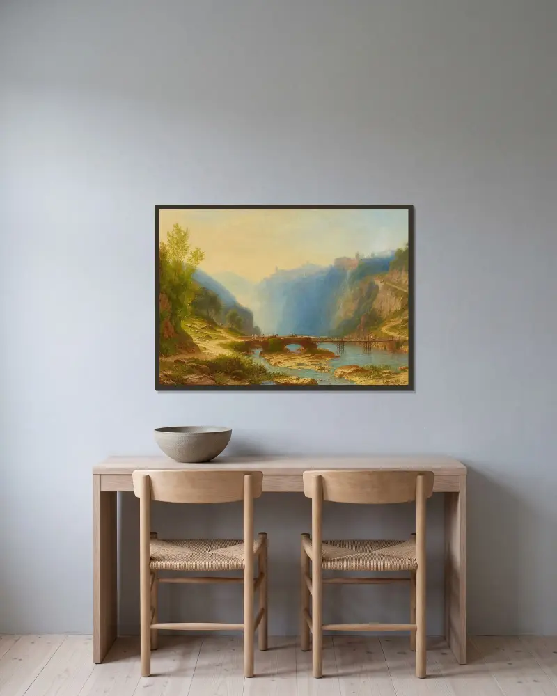 Bro över Aniene nedanför Tivoli av Carl Morgenstern inramad på en vägg