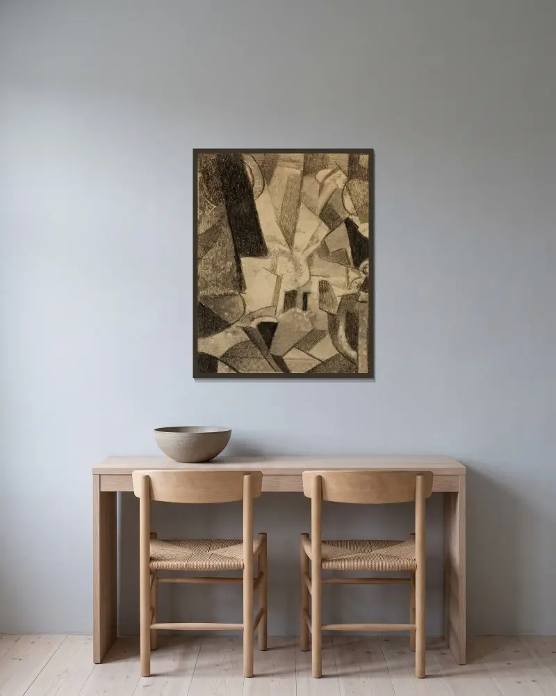 Abstract 6 av Carl Newman inramad på en vägg