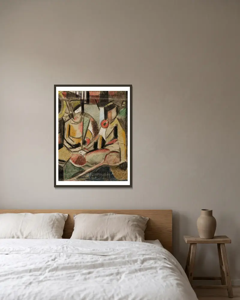 Abstract–Two Women with Tennis Racquets av Carl Newman inramad på en vägg