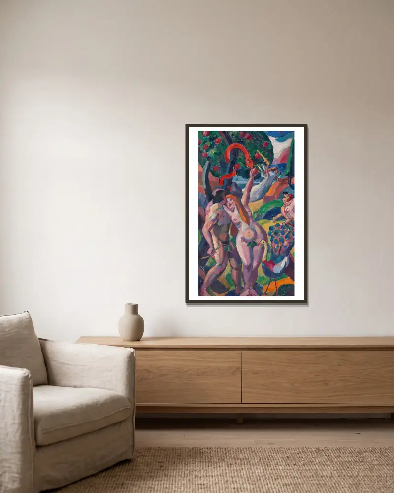 Adam und Eva von Carl Newman gerahmt an einer Wand