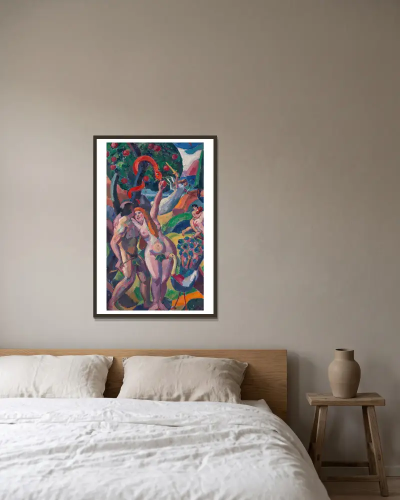 Adam und Eva von Carl Newman gerahmt an einer Wand