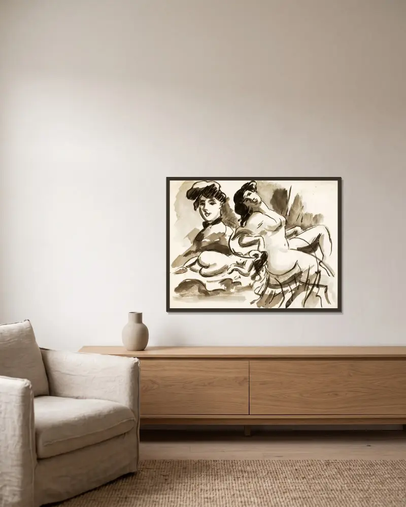 Composite of Three Women av Carl Newman inramad på en vägg