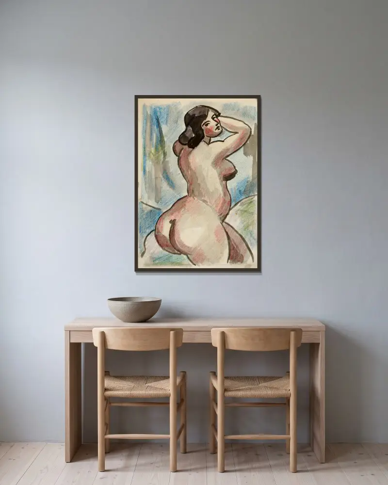 Weibliche Aktstudie 3 von Carl Newman gerahmt an einer Wand
