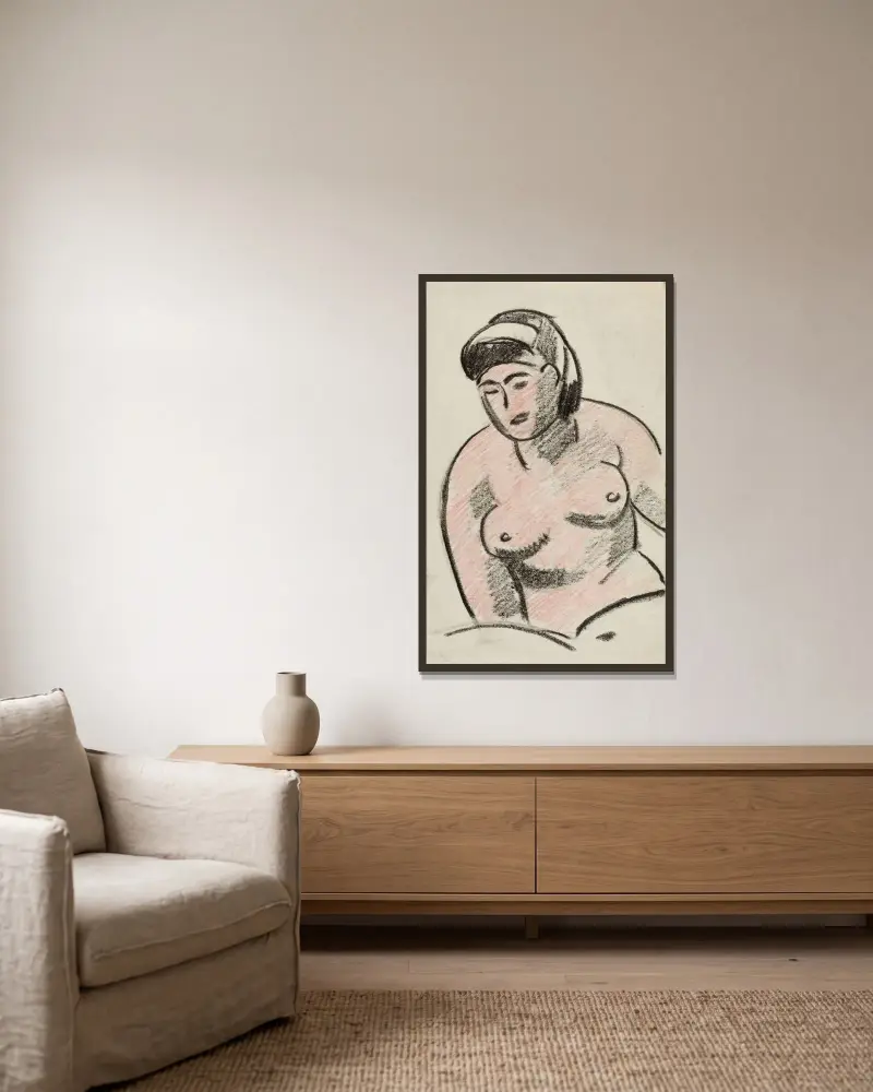 Kvinnlig naken torso av Carl Newman inramad på en vägg