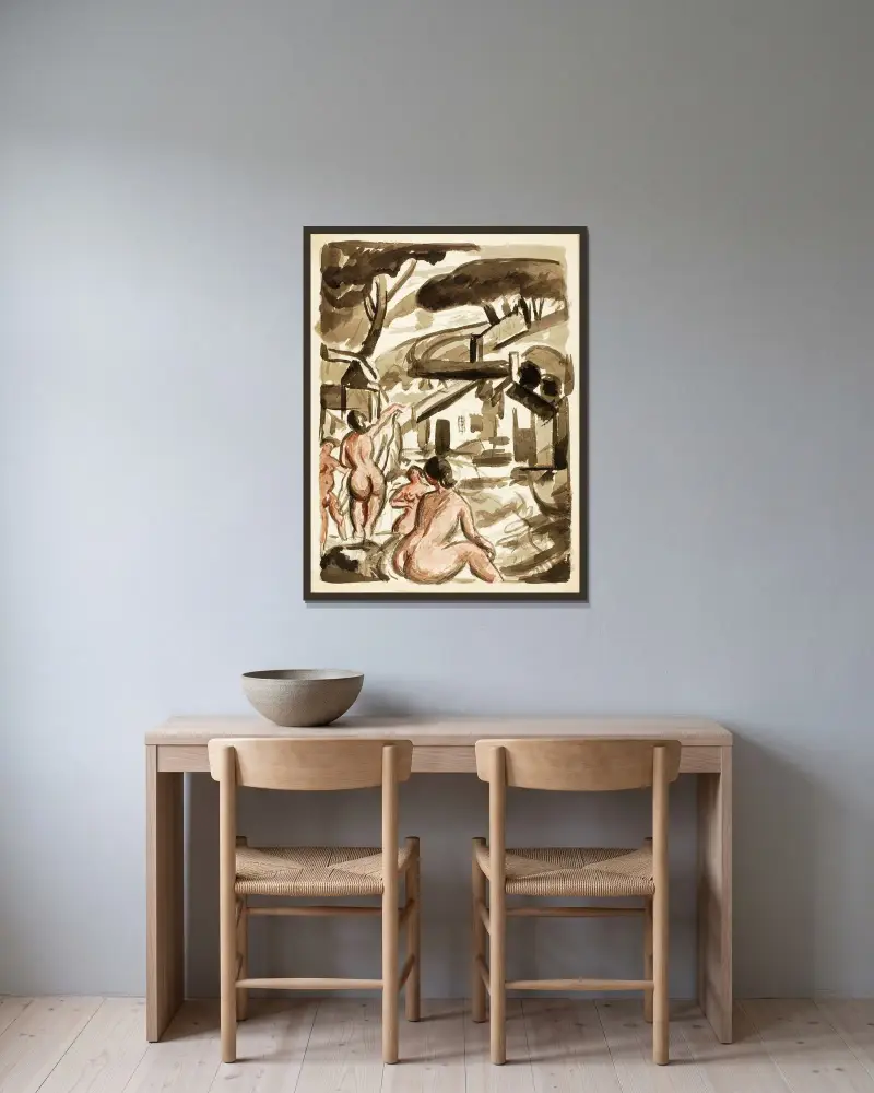 Gruppe von vier weiblichen Akten von Carl Newman gerahmt an einer Wand