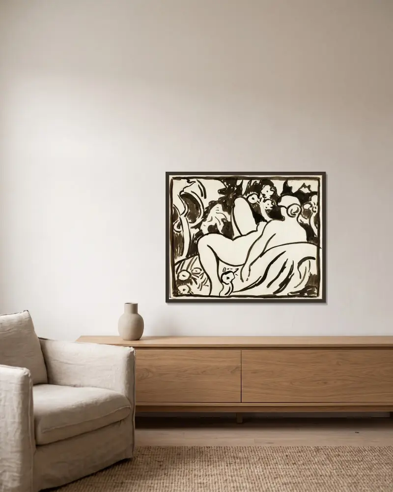 Reclining Female Nude 10 av Carl Newman inramad på en vägg