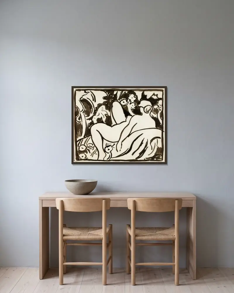 Reclining Female Nude 10 av Carl Newman inramad på en vägg