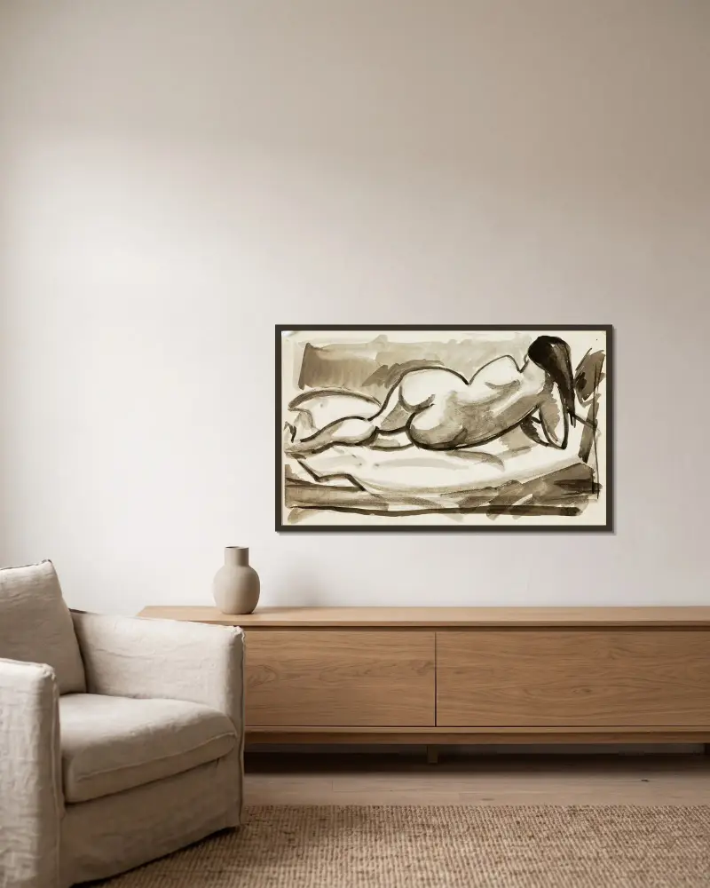 Reclining Female Nude 12 av Carl Newman inramad på en vägg