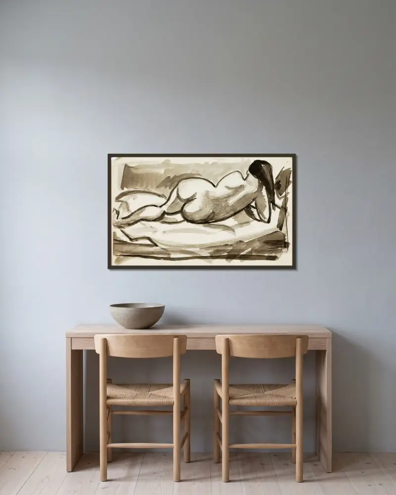 Reclining Female Nude 12 av Carl Newman inramad på en vägg