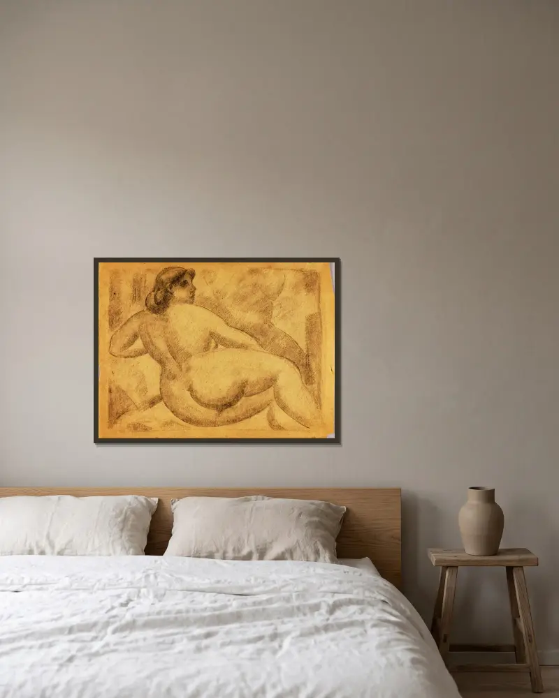 Reclining Female Nude av Carl Newman inramad på en vägg