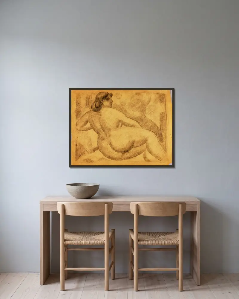 Reclining Female Nude av Carl Newman inramad på en vägg