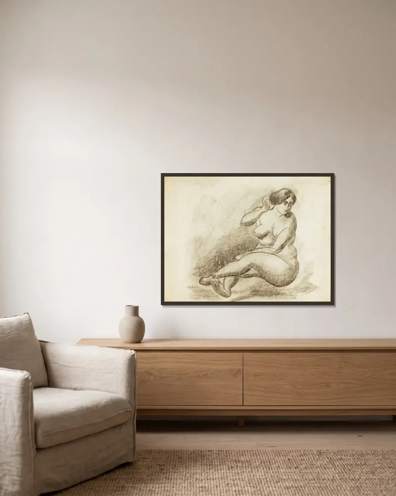 Seated Female Nudes av Carl Newman inramad på en vägg