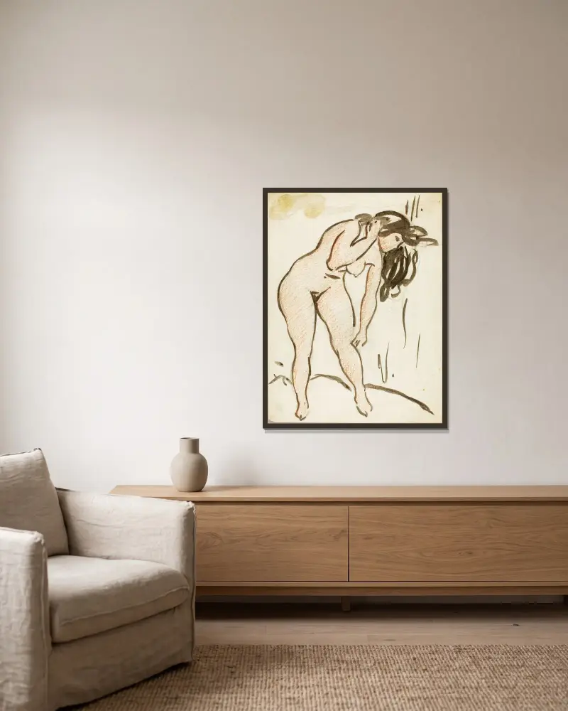 Stehende Aktstudie – Nr. 2 von Carl Newman gerahmt an einer Wand