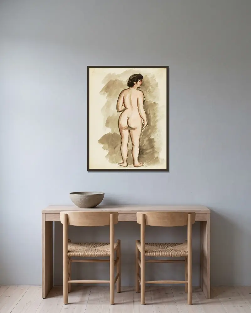 Stehende Aktstudie – Nr. 1 von Carl Newman gerahmt an einer Wand