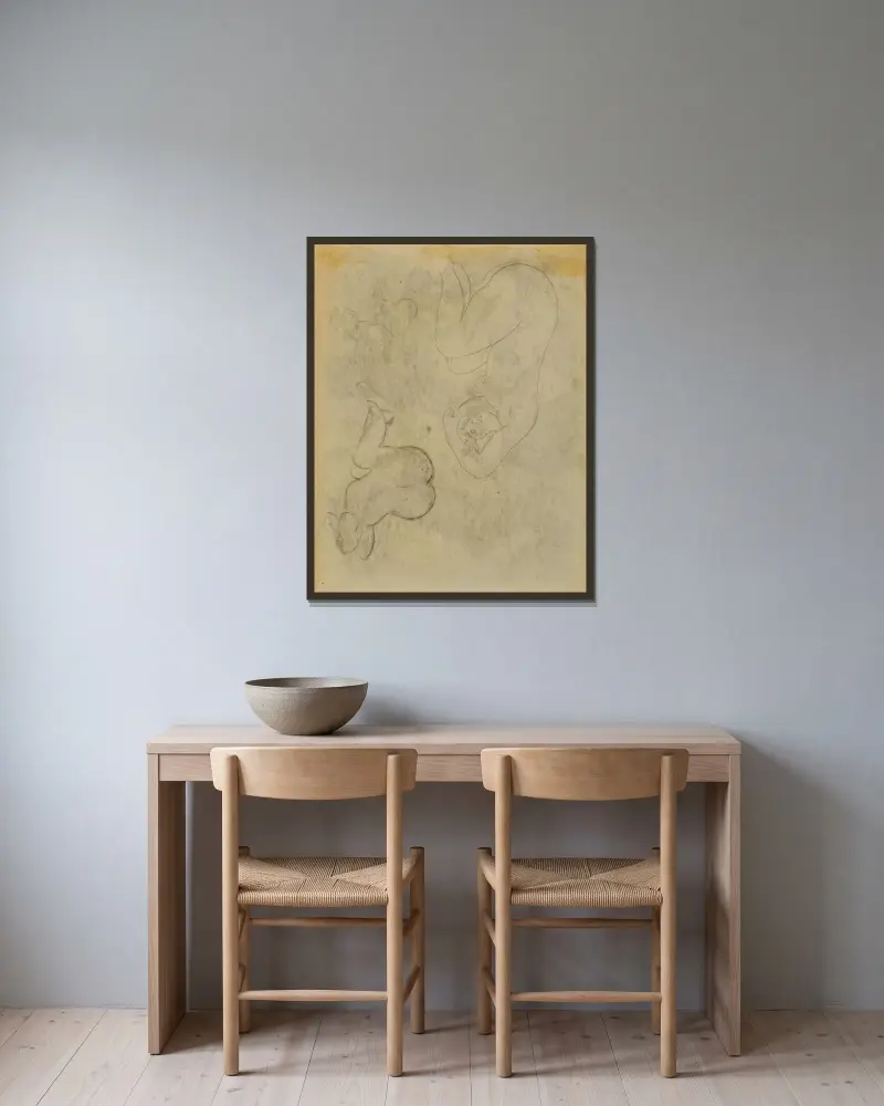 Två kvinnliga figurstudier av Carl Newman inramad på en vägg
