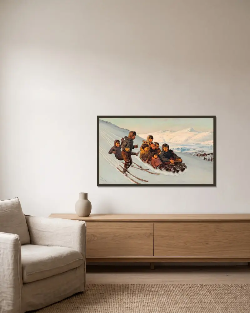 Wintertime in Greenland av Carl Rasmussen inramad på en vägg
