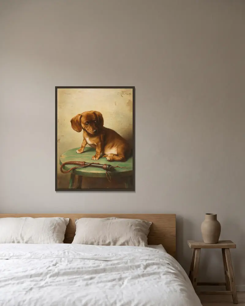 A Dachshund Puppy av Carl Reichert inramad på en vägg