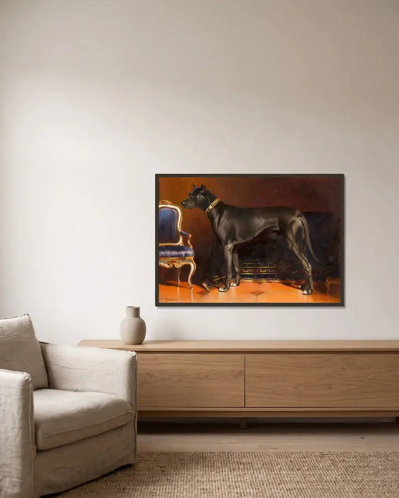 Kejsarinnan Elisabeths hund Rüde Shadow av Carl Reichert inramad på en vägg