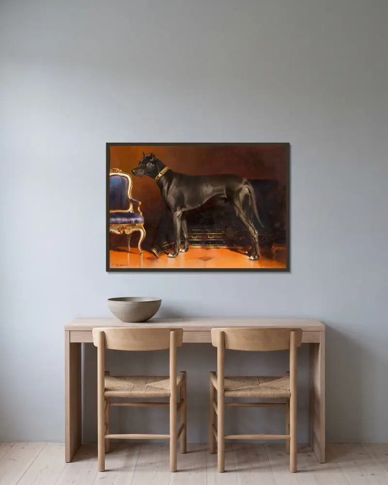 Kejsarinnan Elisabeths hund Rüde Shadow av Carl Reichert inramad på en vägg