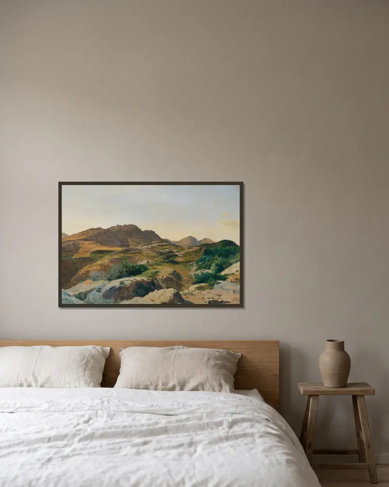 Landschaft im Sabinergebirge av Carl Schuch inramad på en vägg