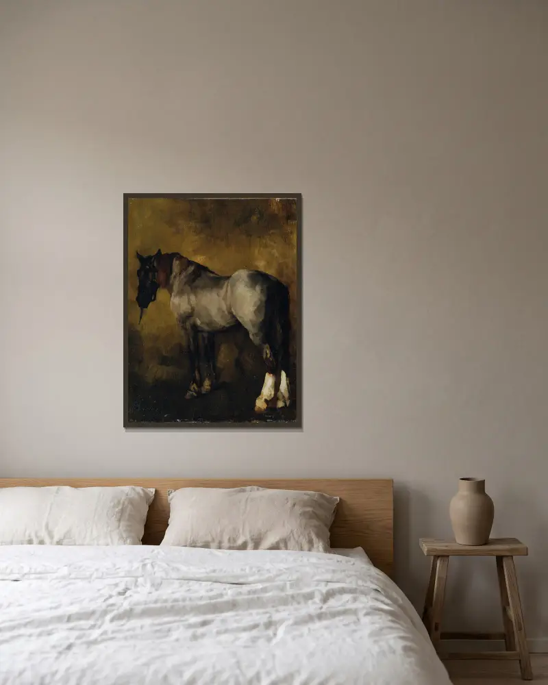 Pferdestudie von Carl Schuch gerahmt an einer Wand