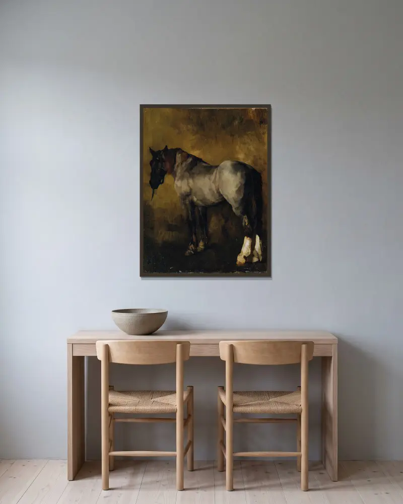 Pferdestudie von Carl Schuch gerahmt an einer Wand