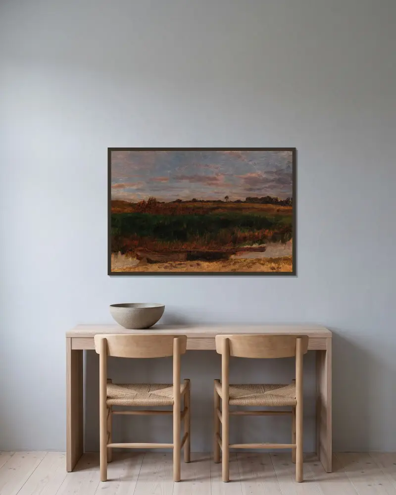 Schilffeld mit Kahn (Ferch am Schwielowsee) von Carl Schuch gerahmt an einer Wand
