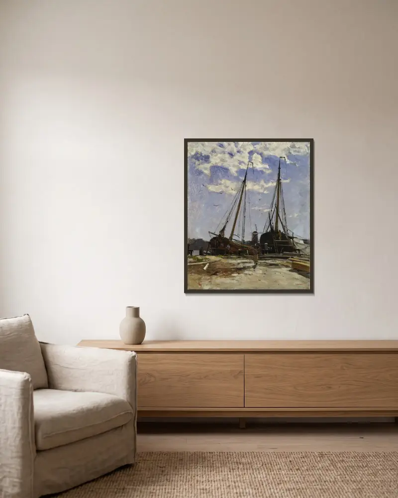 Study for Dordrecht Harbour, 1880, Göteborgs konstmuseum av Carl Skånberg inramad på en vägg